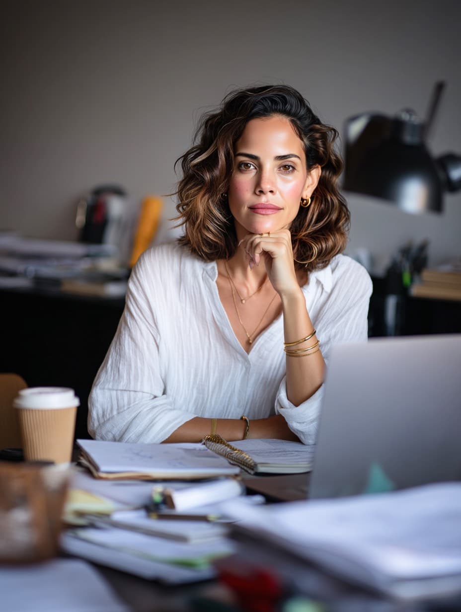 Sol Rivera at her desk, researching peptide science